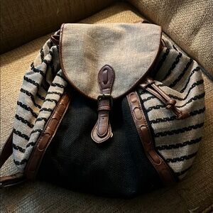 Striped Canvas and Leather Backpack